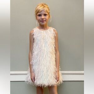 NWT - ZARA KIDS GIRL BALLOON DRESS WITH FEATHER FRINGING - SIZE 8